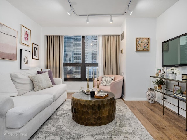 living room with light wood-type flooring