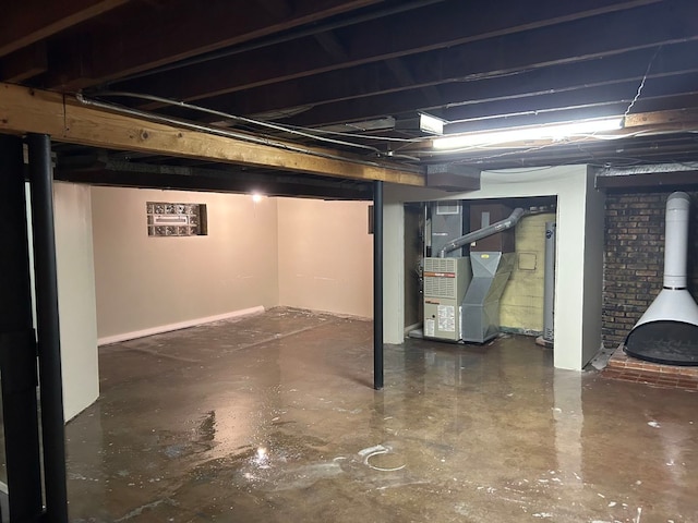 basement with heating unit