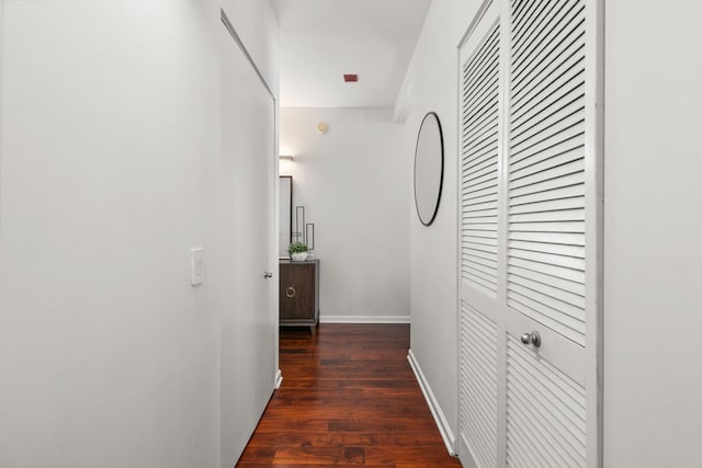 hallway with dark wood-type flooring