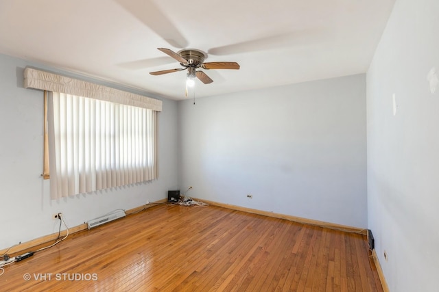 unfurnished room with visible vents, baseboards, ceiling fan, and light wood finished floors