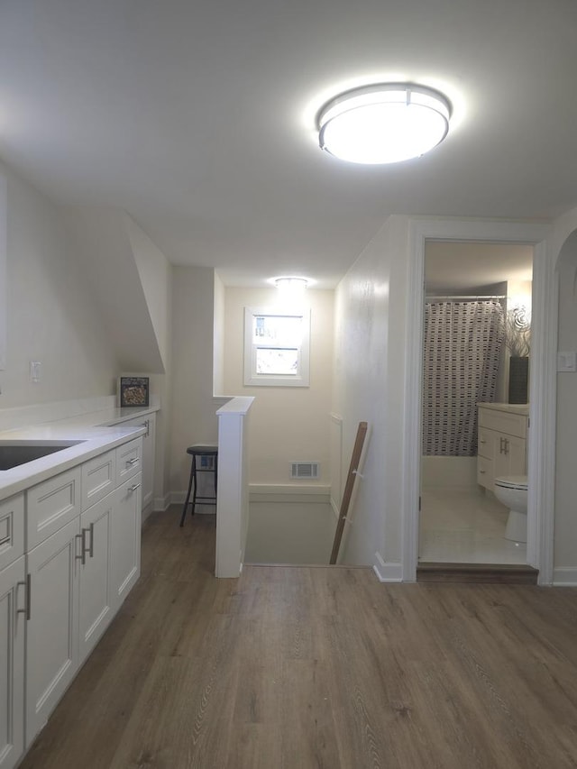 interior space featuring dark hardwood / wood-style floors and sink