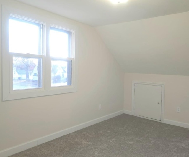 additional living space with lofted ceiling and carpet floors