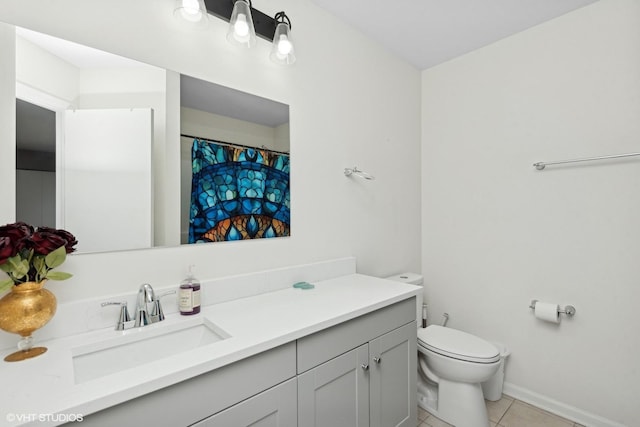 bathroom featuring tile patterned floors, vanity, and toilet