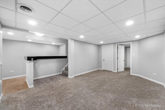 basement with carpet flooring