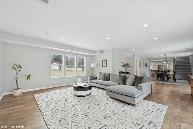 living room with hardwood / wood-style floors