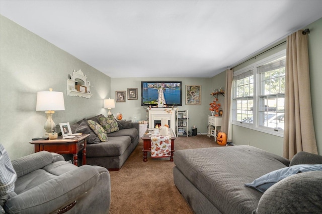 living room featuring carpet