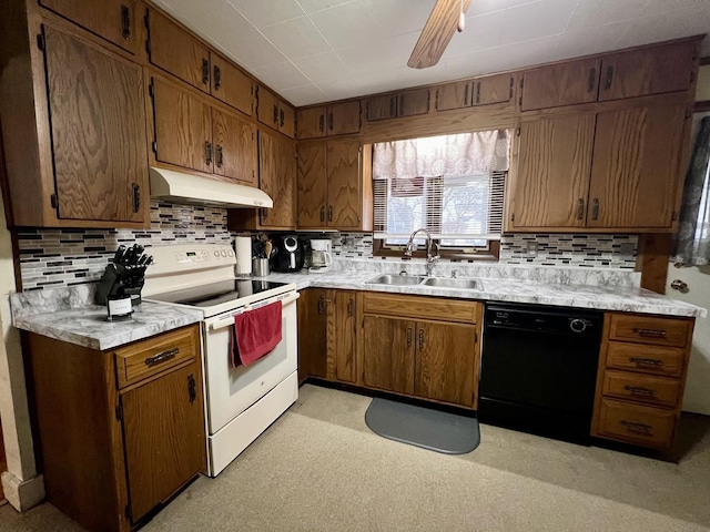 kitchen featuring sink, electric range, black dishwasher, and backsplash