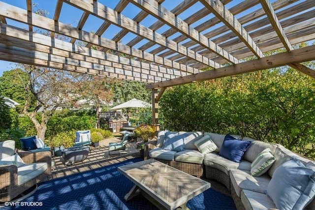 view of patio featuring a pergola and an outdoor hangout area