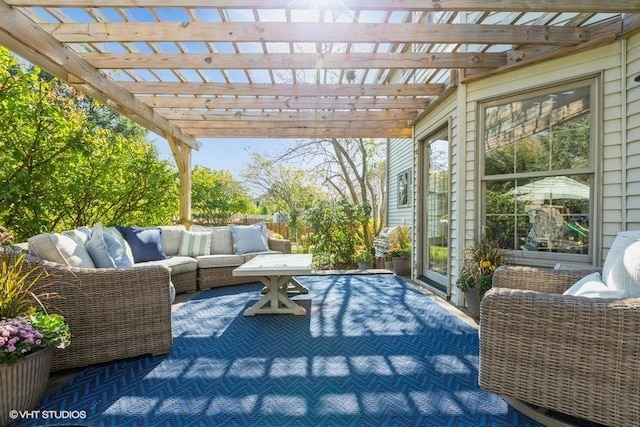 view of patio featuring a pergola and an outdoor hangout area