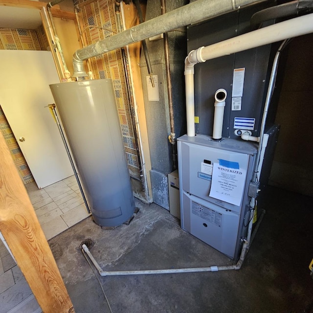 utilities with water heater and heating unit