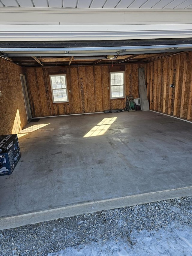 garage with wood walls