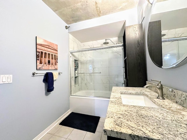 bathroom featuring bath / shower combo with glass door, tile patterned flooring, and vanity