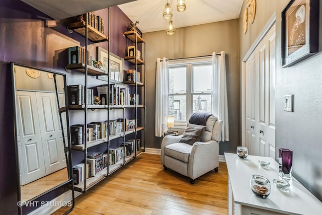 sitting room featuring light wood-type flooring