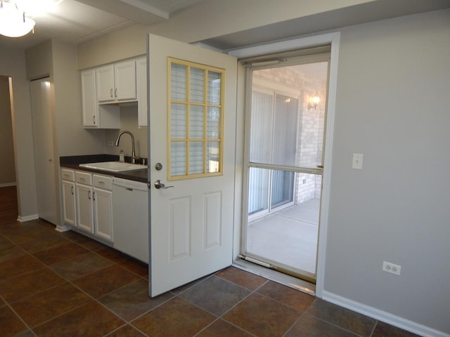 kitchen featuring dishwasher, white cabinets, and sink