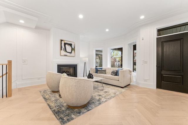 1254 W Norwood St, Chicago, IL 60660 - living area with a decorative wall, a large fireplace, and recessed lighting
