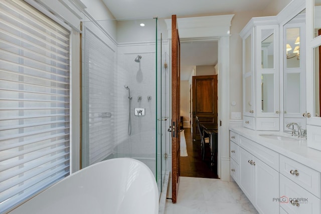 bathroom featuring vanity and separate shower and tub