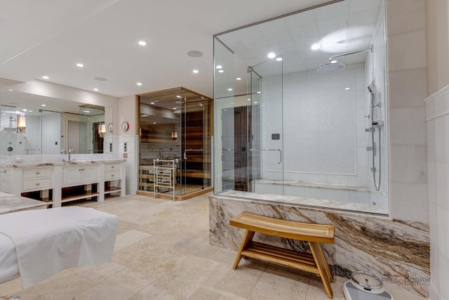 bathroom with vanity and an enclosed shower