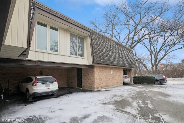 view of snow covered exterior