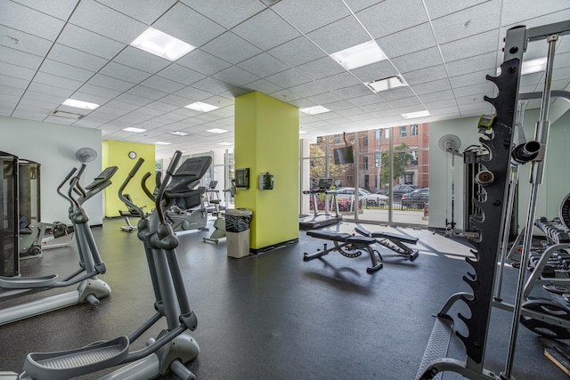 gym with a drop ceiling