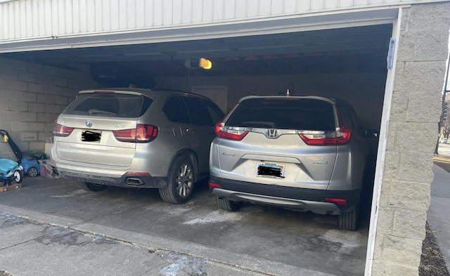 garage with a garage door opener