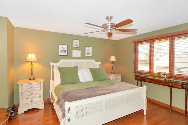 bedroom featuring ceiling fan and light hardwood / wood-style floors