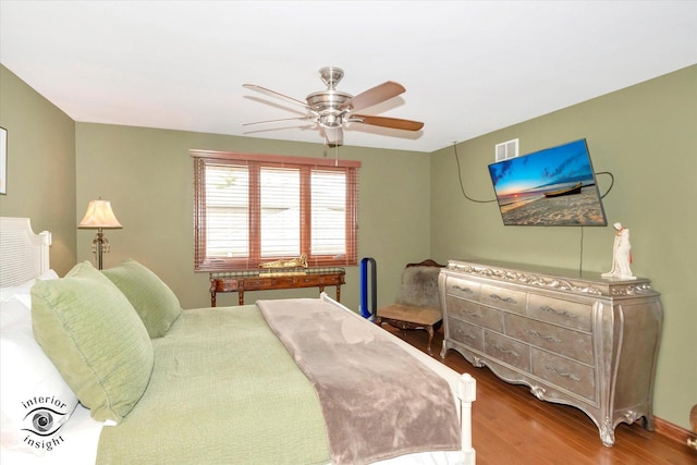 bedroom featuring ceiling fan and wood-type flooring