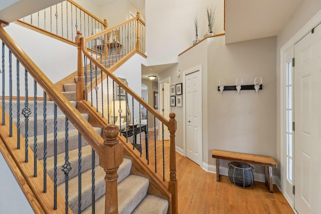 staircase featuring wood-type flooring