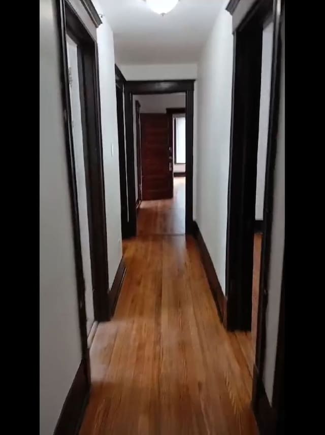 corridor with hardwood / wood-style flooring