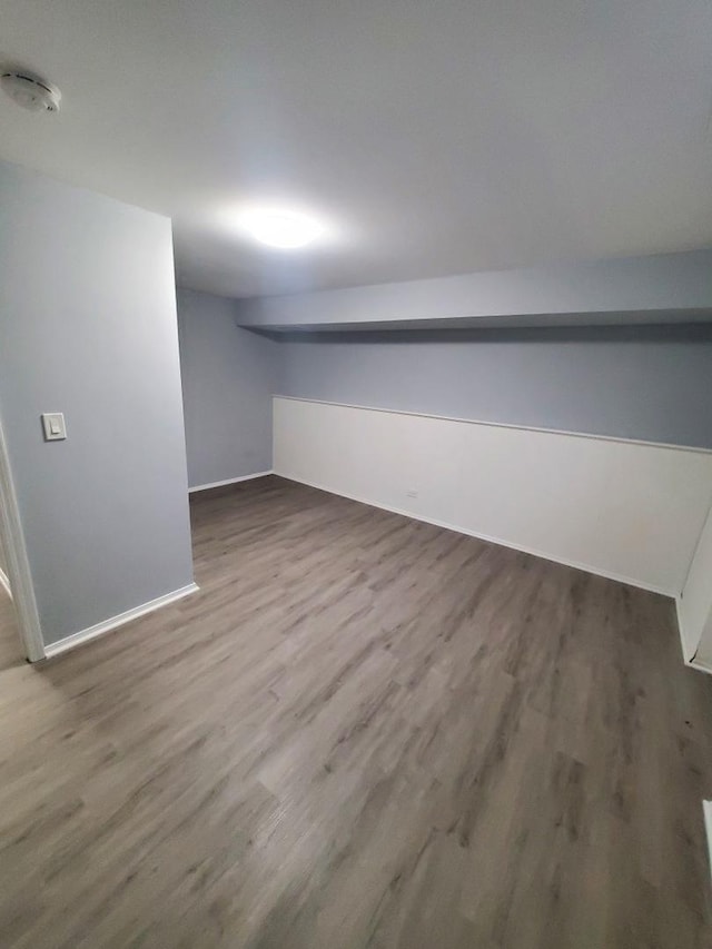 basement with hardwood / wood-style floors