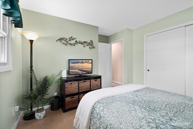 bedroom with carpet floors and a closet