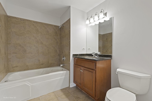 full bathroom featuring toilet, shower / bath combination, tile patterned floors, and vanity