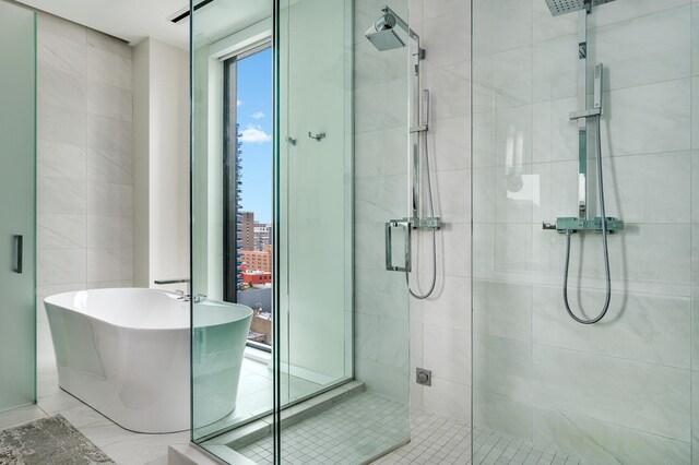 bathroom with plus walk in shower