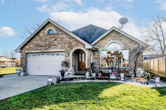 view of front of house with a garage and a front lawn