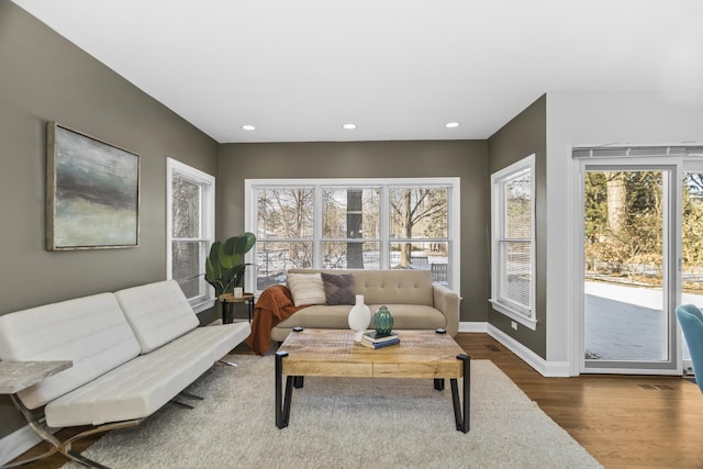 living room featuring dark hardwood / wood-style floors