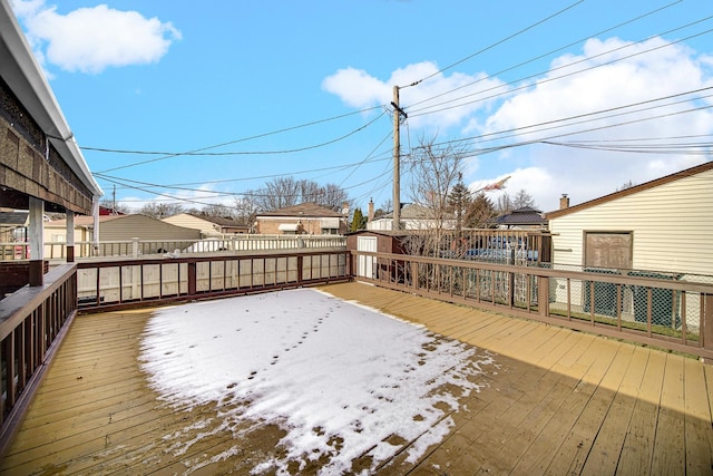 deck featuring a storage shed