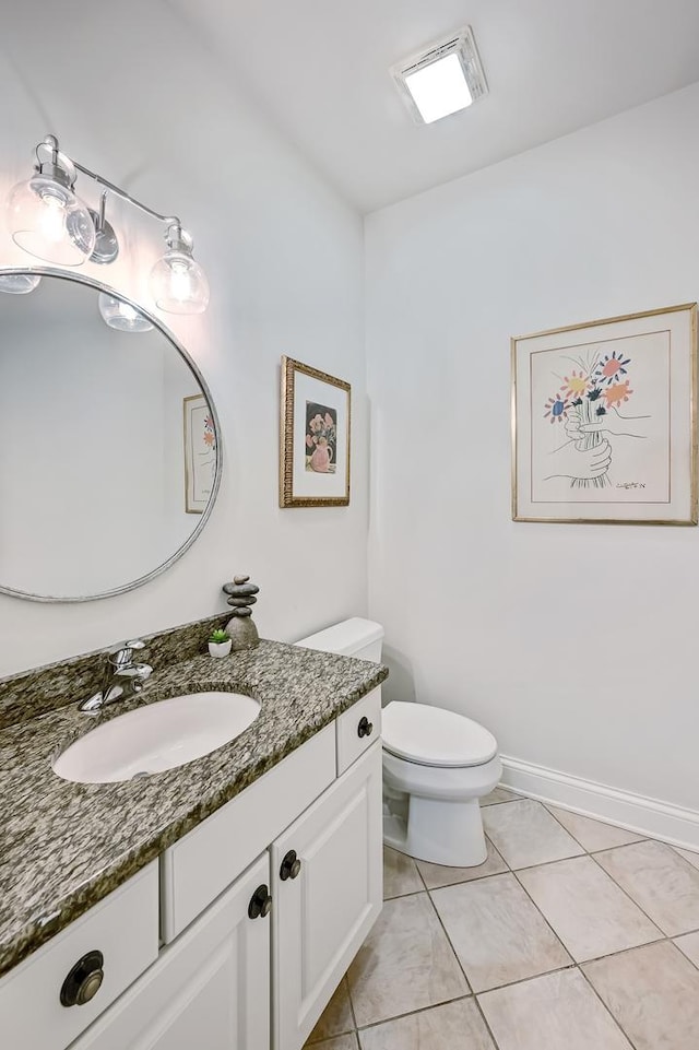 bathroom featuring toilet, tile patterned floors, and vanity