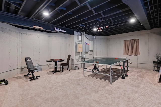 recreation room with carpet floors