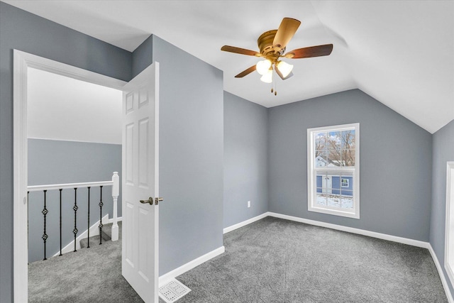 bonus room featuring vaulted ceiling, ceiling fan, and carpet