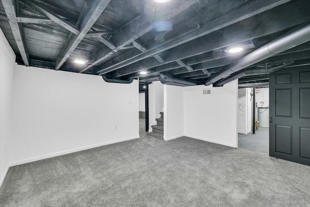 basement with carpet floors