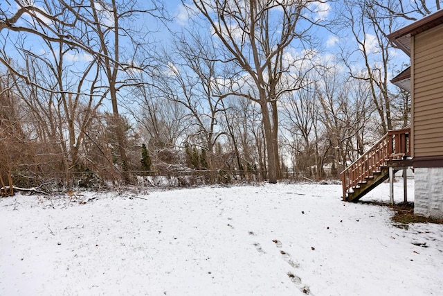 view of yard layered in snow