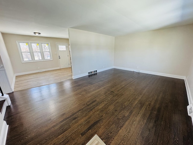 unfurnished living room featuring dark hardwood / wood-style flooring