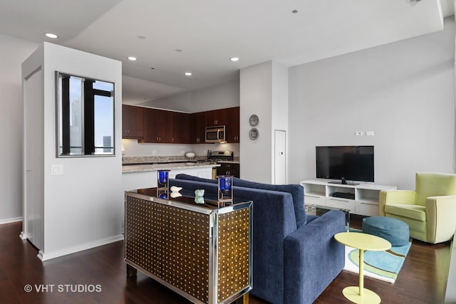 living room with dark hardwood / wood-style floors