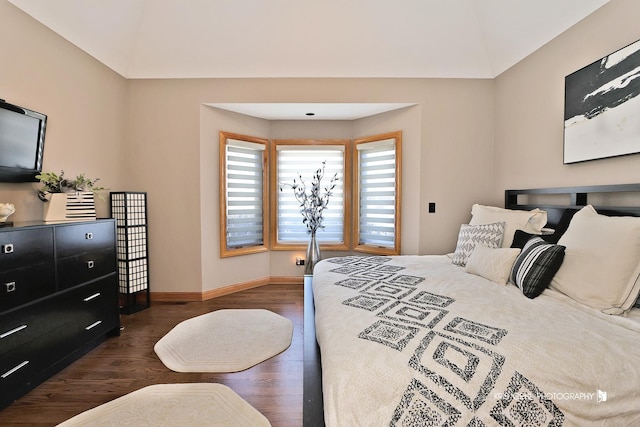 bedroom with dark hardwood / wood-style flooring