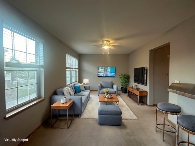 living room with ceiling fan