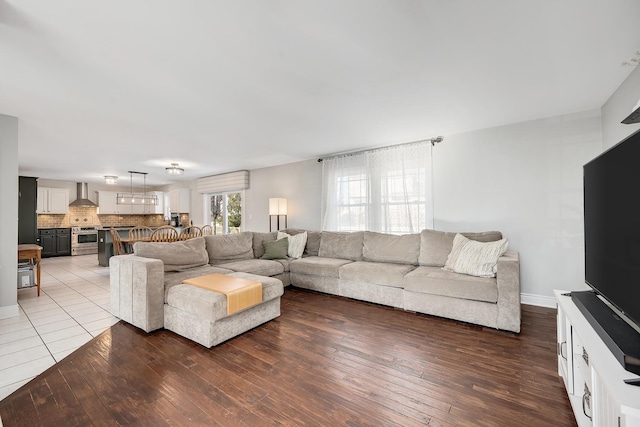 living room with hardwood / wood-style floors