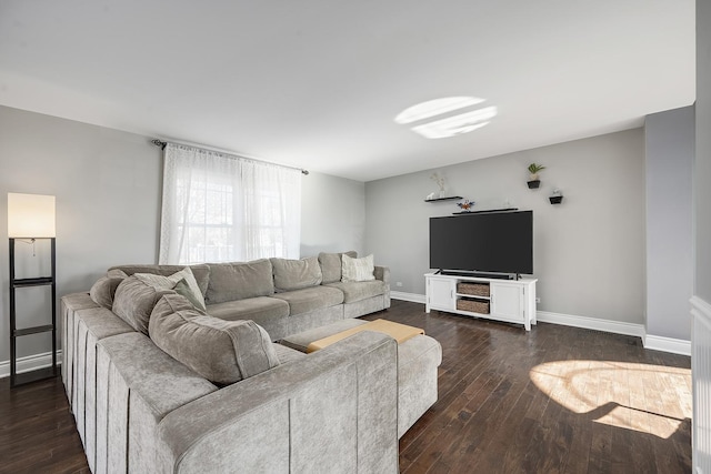 living room with dark hardwood / wood-style floors