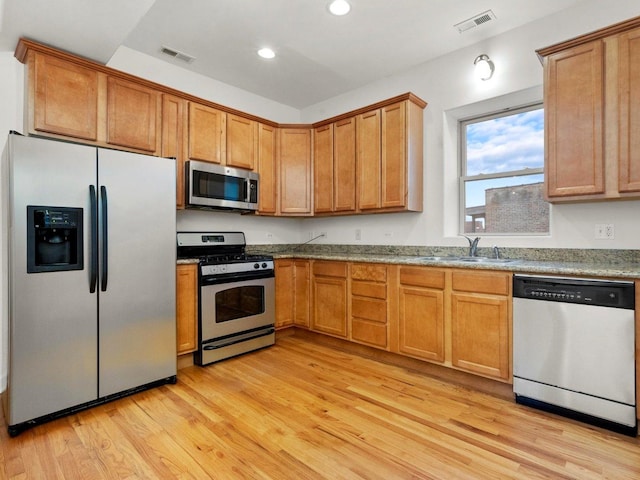 kitchen featuring sink, stainless steel appliances, and light wood-type flooring