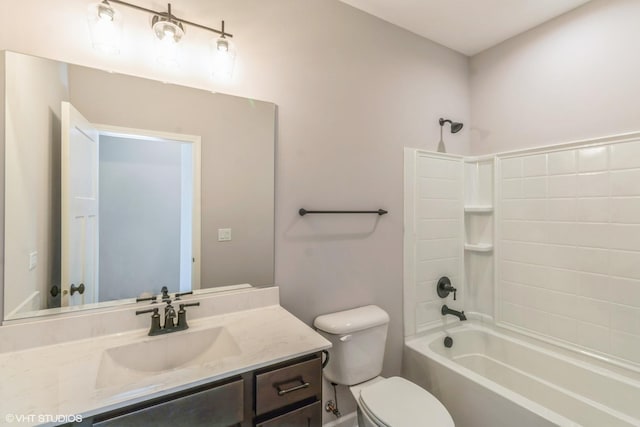 full bathroom with shower / bathing tub combination, vanity, and toilet