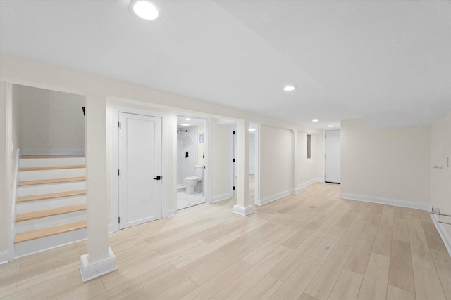 basement with light wood-type flooring