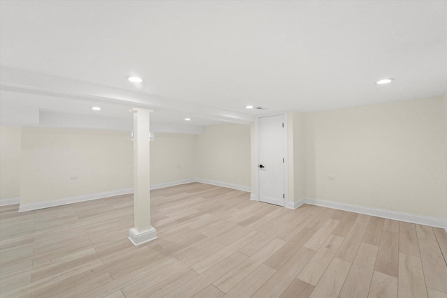 basement with light wood-type flooring